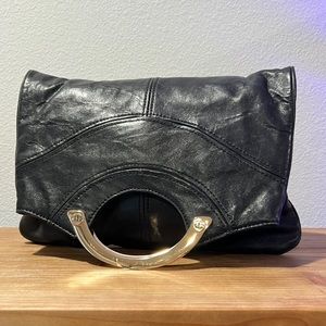 Juicy Couture Black Leather Fold Over Clutch Bag